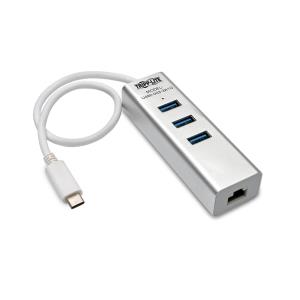 TRIPP LITE Portable USB 3.1 Gen 1 Gigabit Ethernet Adapter with 3-Port Hub Aluminum