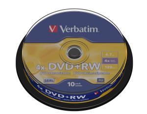 DVD+rw Media 4.7GB 4x Matt Silver 10-pk With Spindle