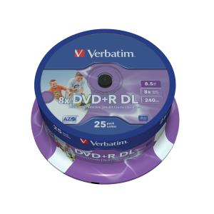 DVD+r Media 8.5GB 8x Double Layer Printable 25-pk